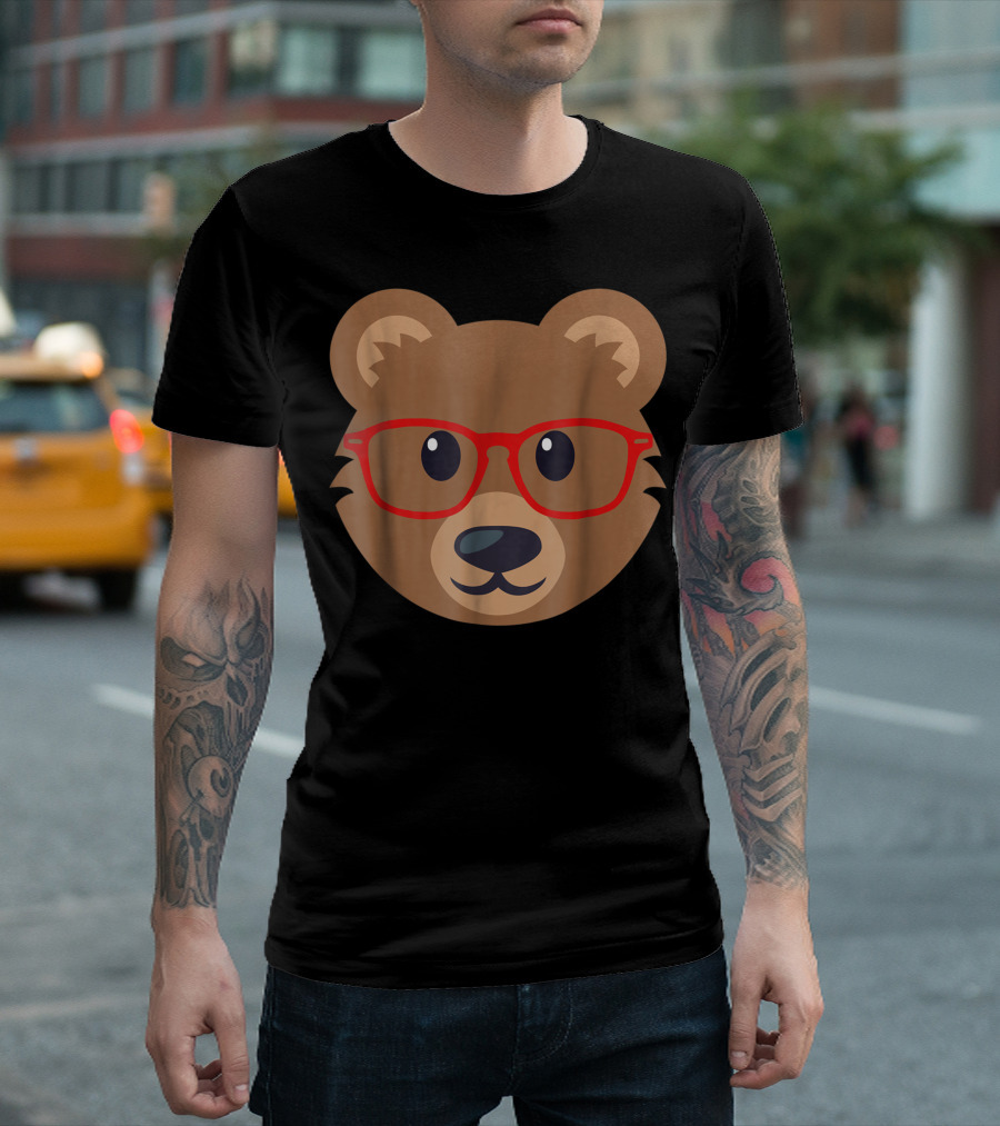 Bear With Red Glasses Icon Face T-Shirt