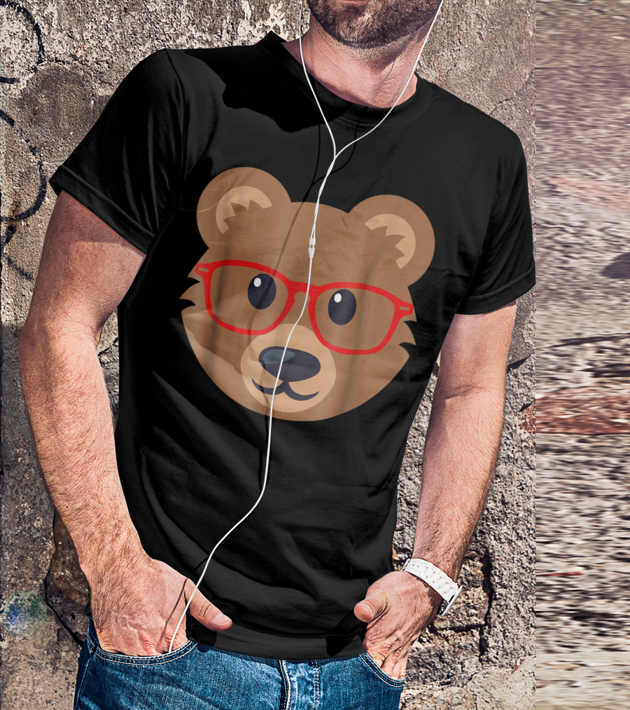 Bear With Red Glasses Icon Face T-Shirt