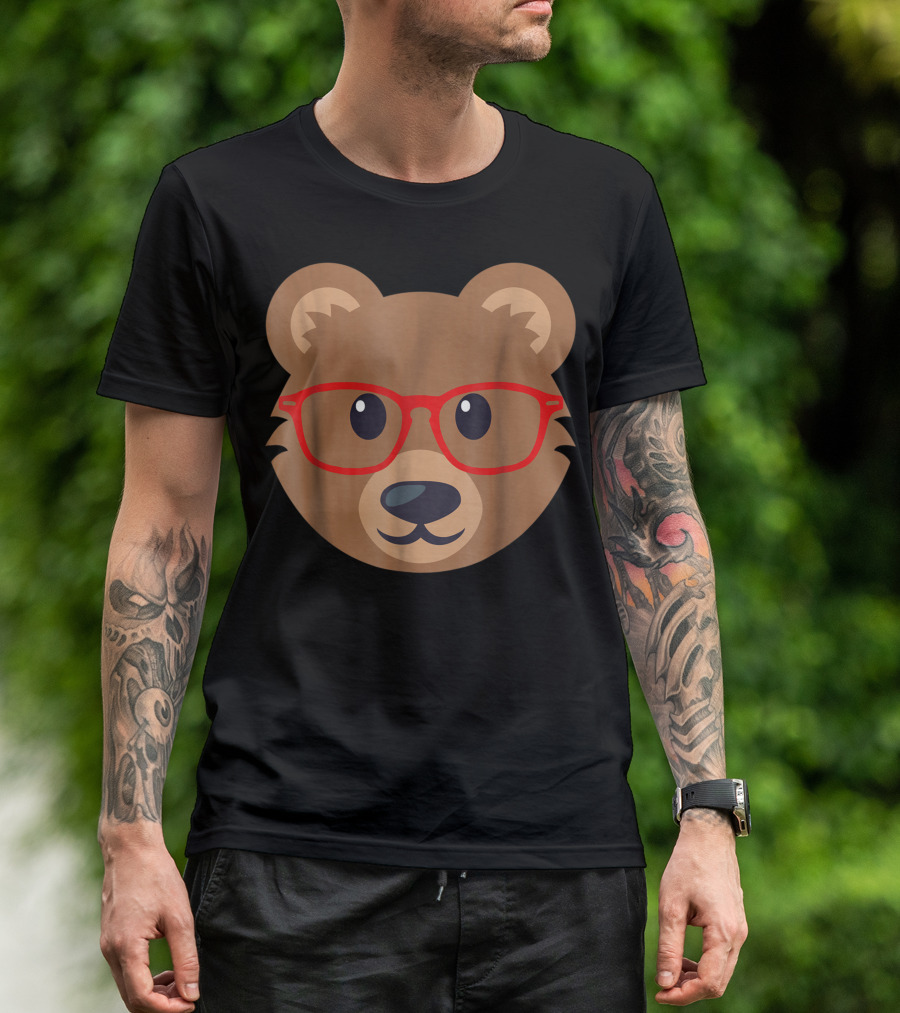 Bear With Red Glasses Icon Face T-Shirt