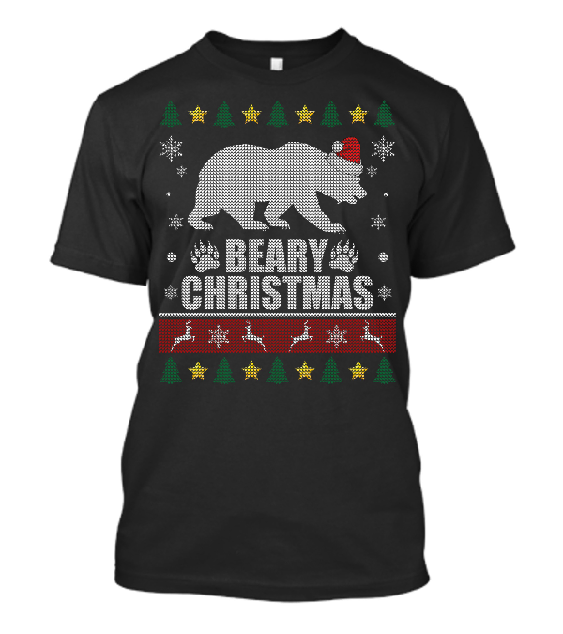 Beary Christmas Gay Bear Santa Hat Snowflakes Reindeer Trees Stars T-Shirt