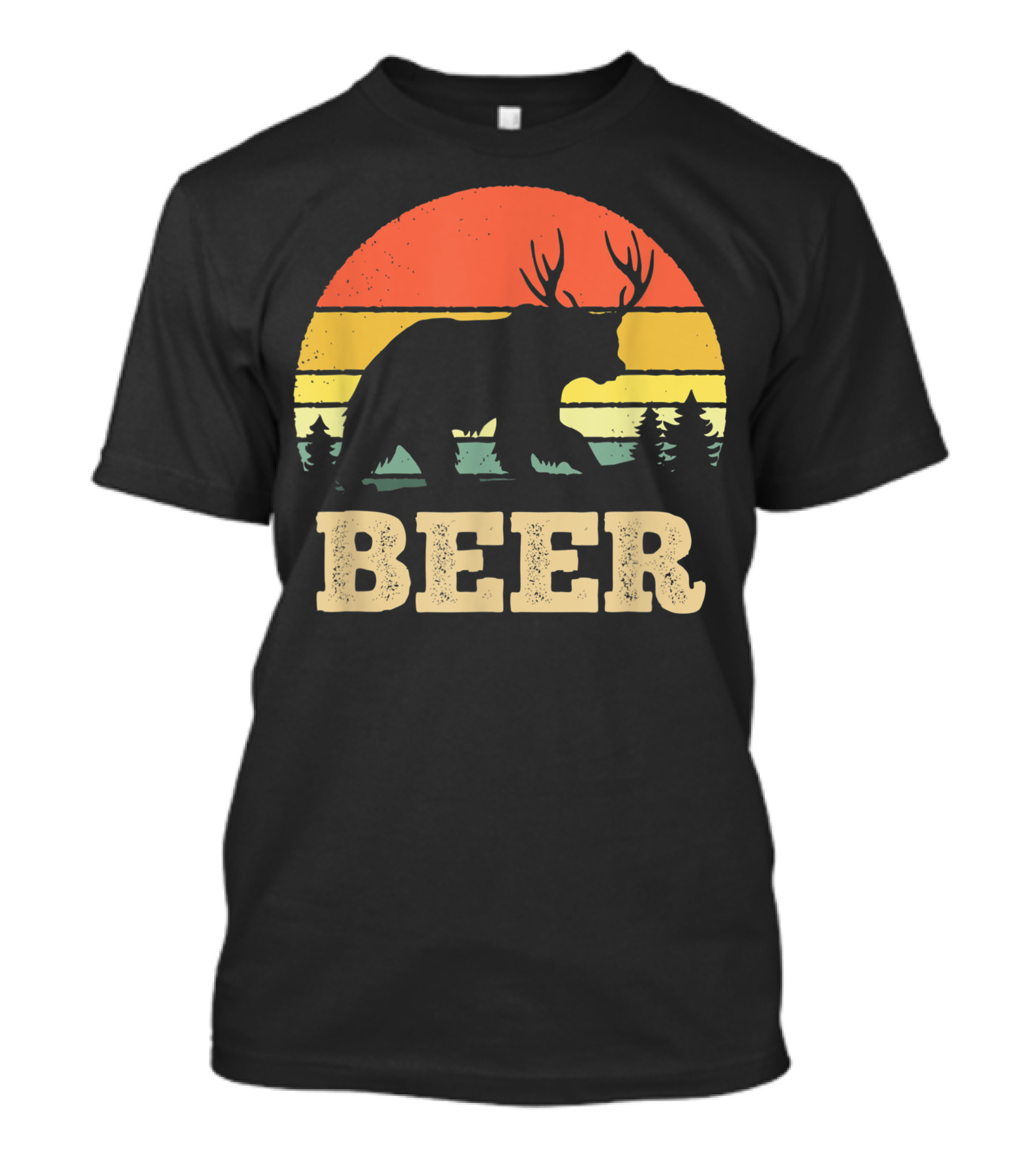 Beer Bear Deer Vintage Sunset Retro Forest T-Shirt