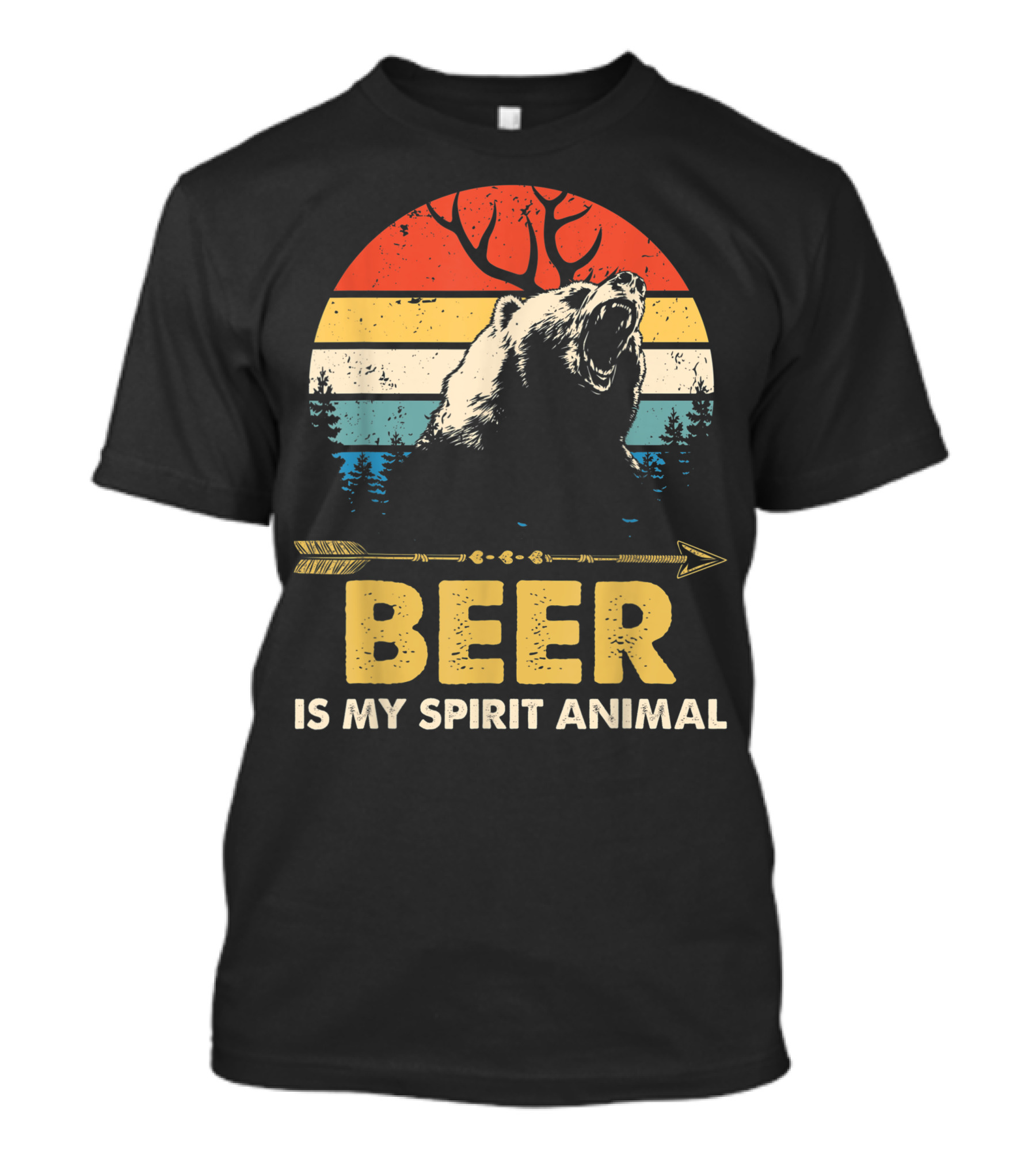 Beer Is My Spirit Animal Bear Deer Retro Style Forest Arrow T-Shirt