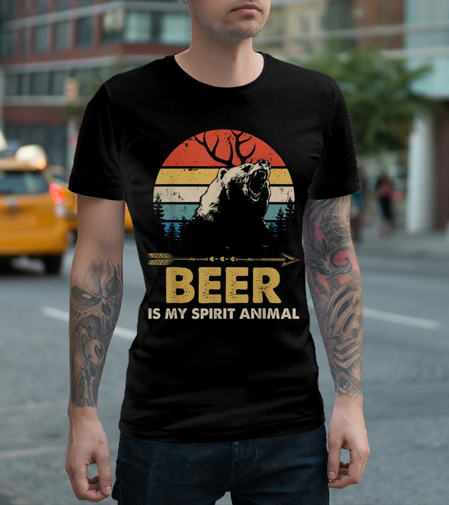 Beer Is My Spirit Animal Bear Deer Retro Style Forest Arrow T-Shirt