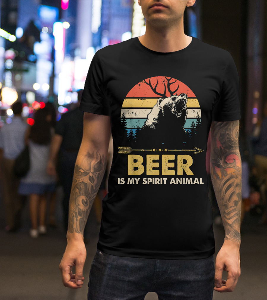 Beer Is My Spirit Animal Bear Deer Retro Style Forest Arrow T-Shirt