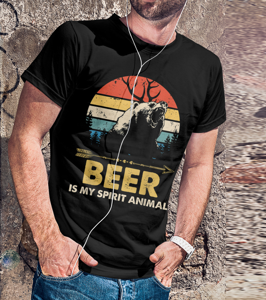 Beer Is My Spirit Animal Bear Deer Retro Style Forest Arrow T-Shirt
