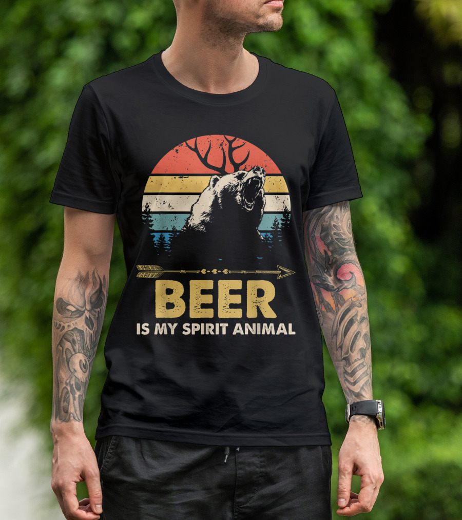 Beer Is My Spirit Animal Bear Deer Retro Style Forest Arrow T-Shirt