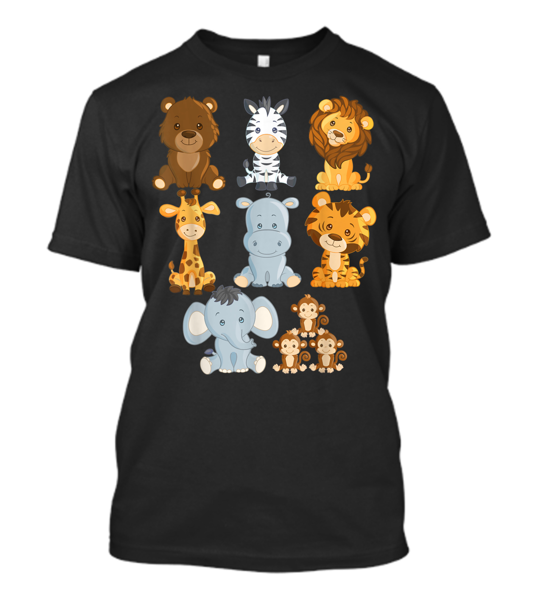 Boys Girls Toddlers Safari Zoo Jungle Animals Bear Zebra Lion Giraffe Hippo Tiger Elephant Monkeys T-Shirt