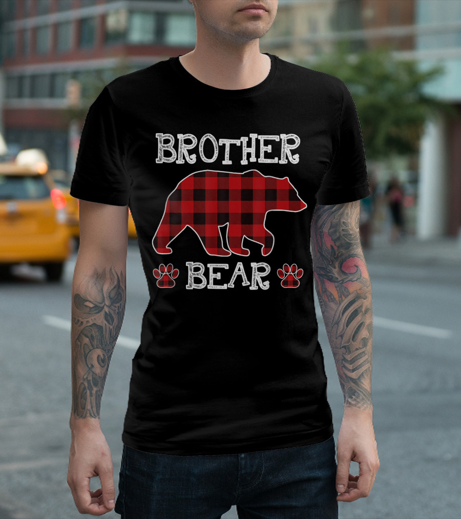Brother Bear Red Plaid Buffalo Family Christmas T-Shirt