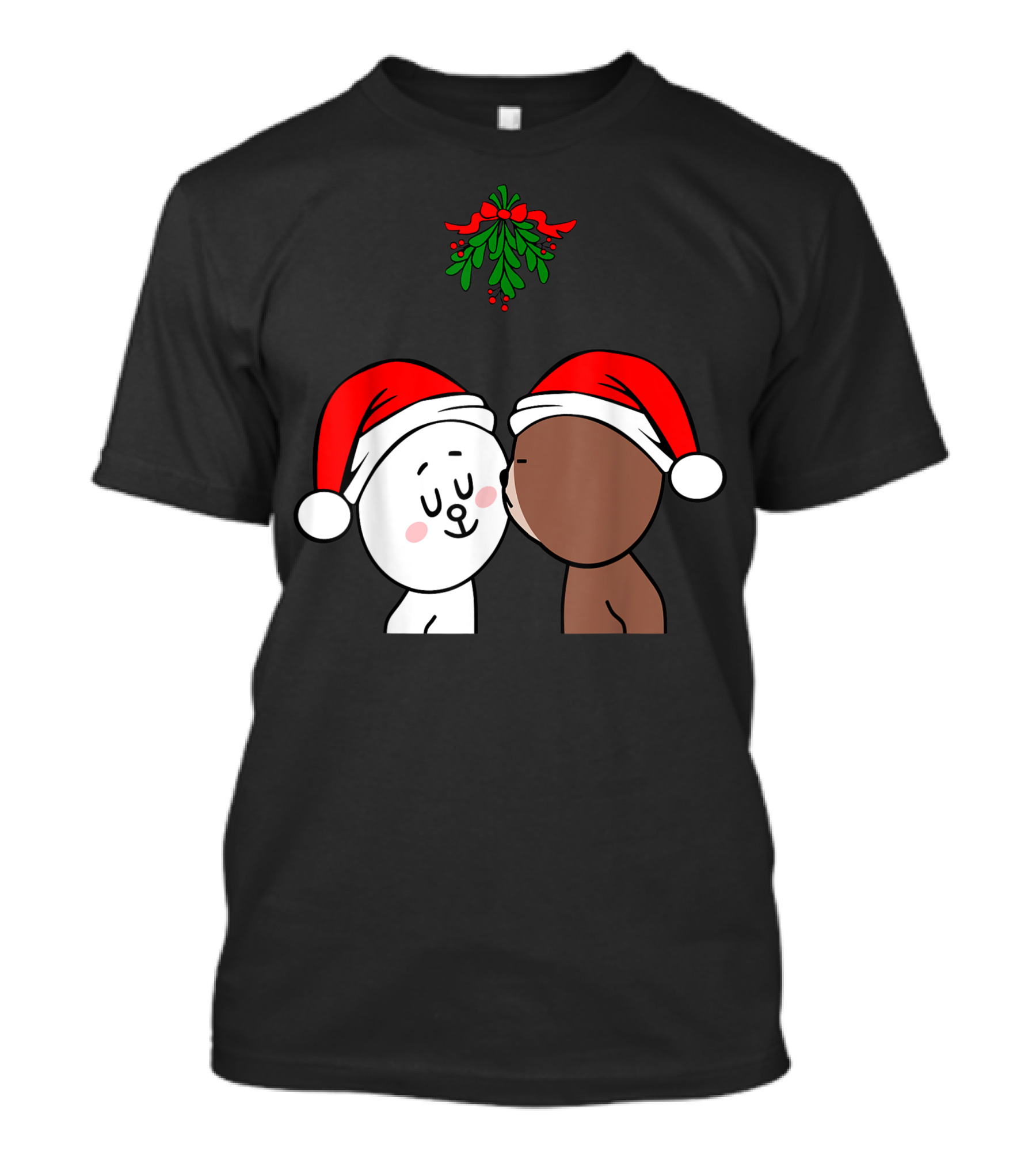 Brown Bear Cony Bunny Rabbit Christmas Santa Hats Kiss Under Mistletoe T-Shirt