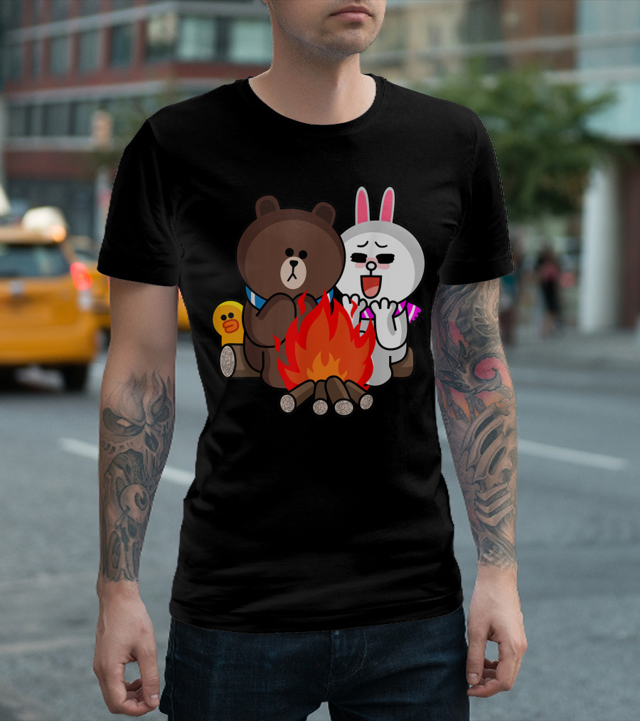 Brown Bear Cony Bunny Rabbit Duck Keep Love Ablaze Valentine Campfire T-Shirt