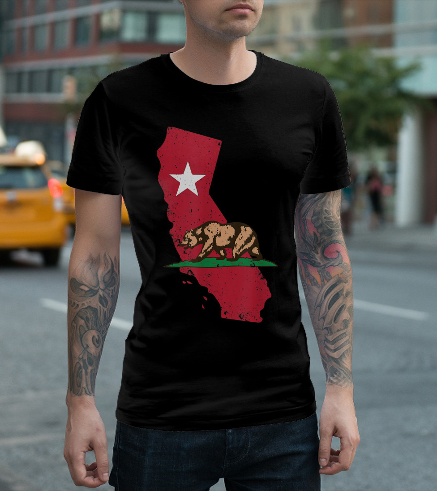California Bear Star State Map Vintage Pride T-Shirt