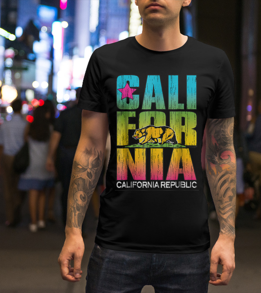 California Republic Cali Life Bear With Cali Flag Star T-Shirt