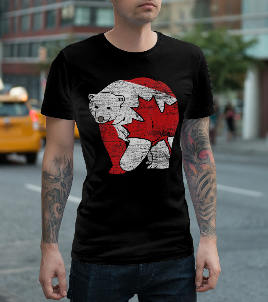 Canadian Polar Bear With Maple Leaf Flag T-Shirt
