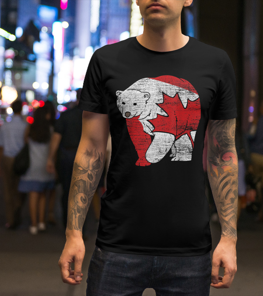 Canadian Polar Bear With Maple Leaf Flag T-Shirt