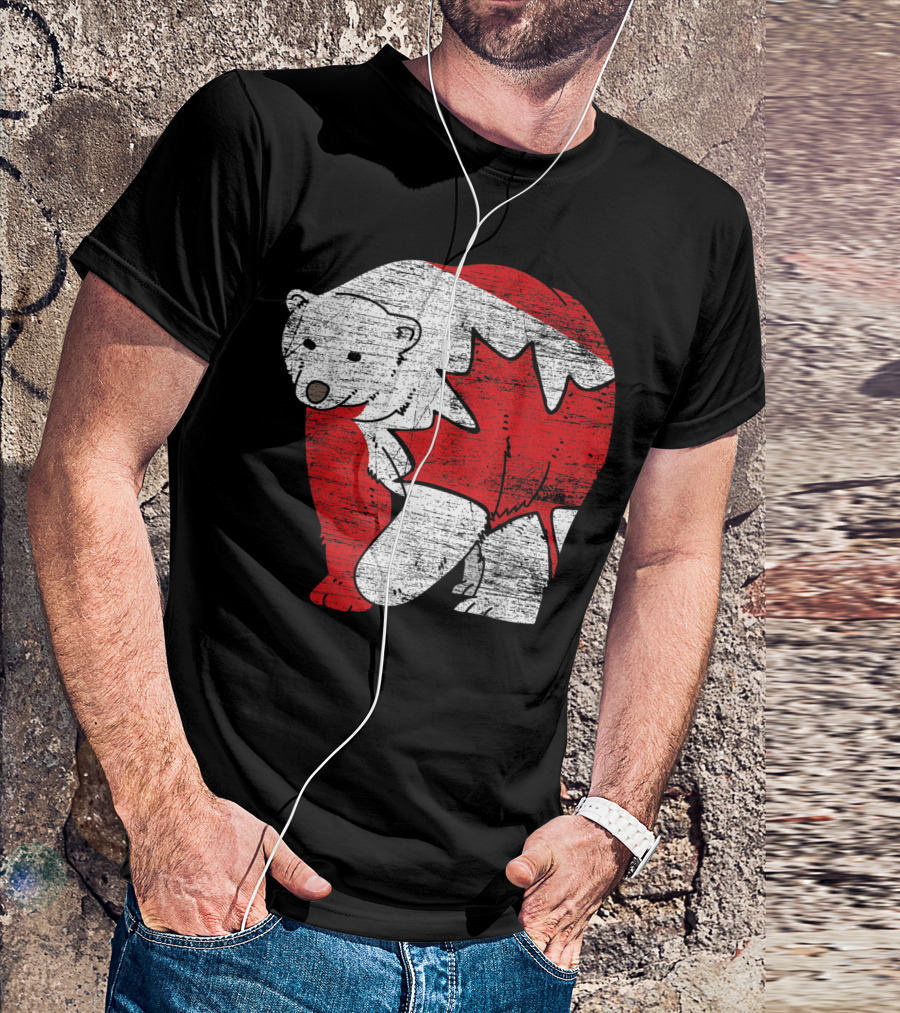 Canadian Polar Bear With Maple Leaf Flag T-Shirt