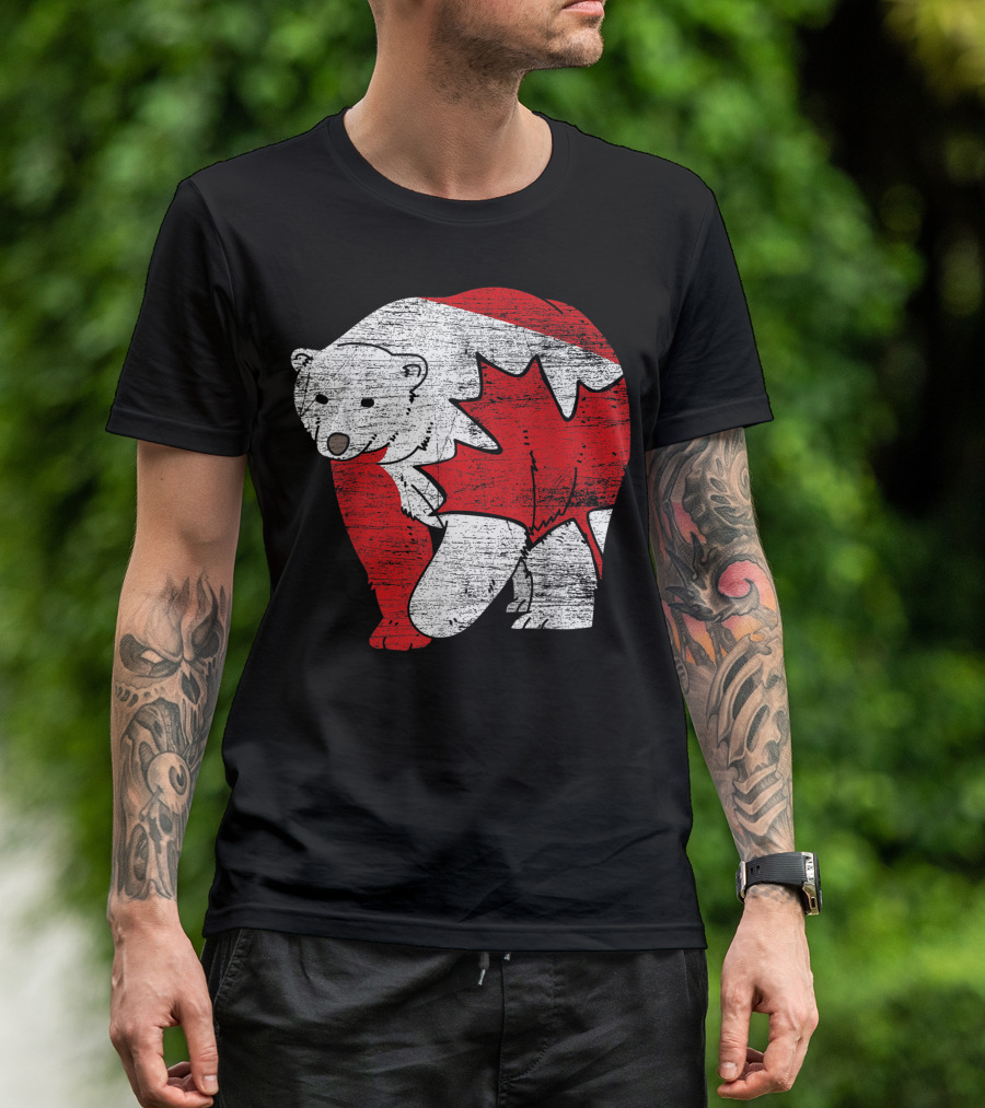 Canadian Polar Bear With Maple Leaf Flag T-Shirt