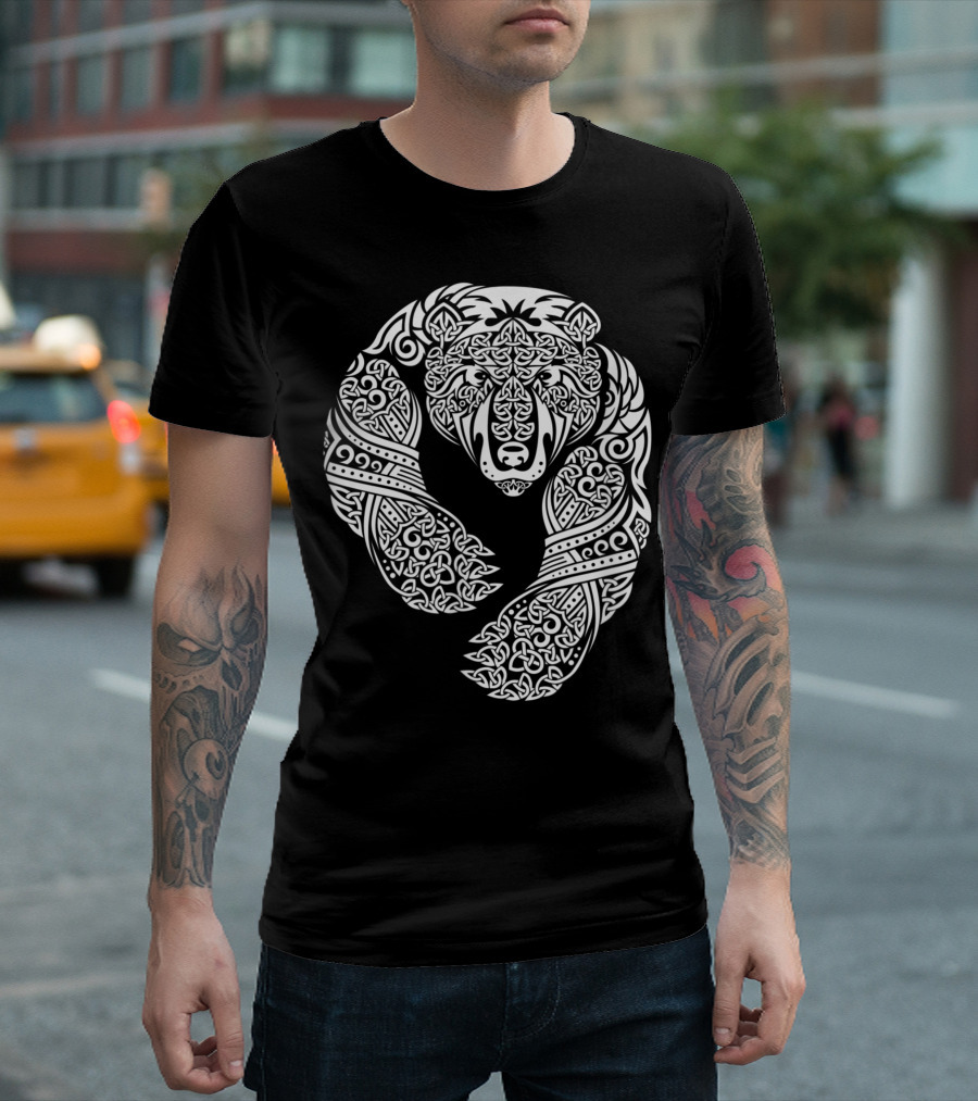 Celtic Knotwork Tribal Tattoo Bear Design Tribal Art Bear T-Shirt