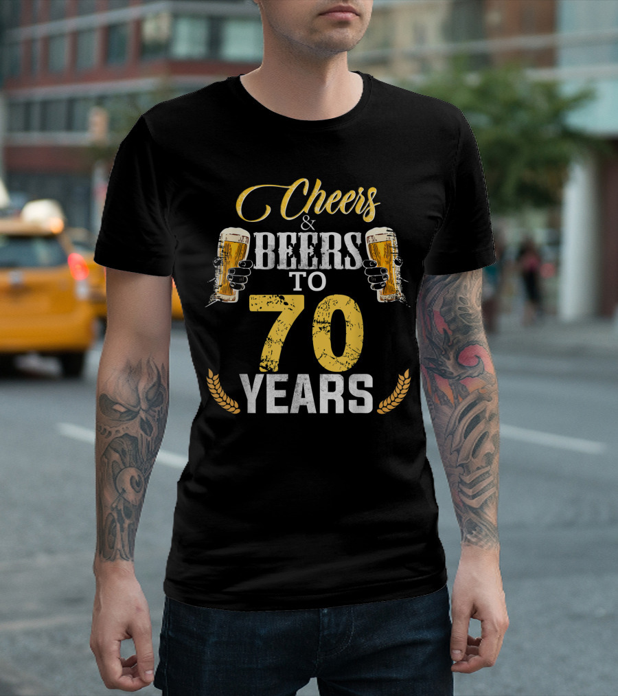 Cheers and Beers to 70 Years with Beer Glasses and Wheat Stalks T-Shirt