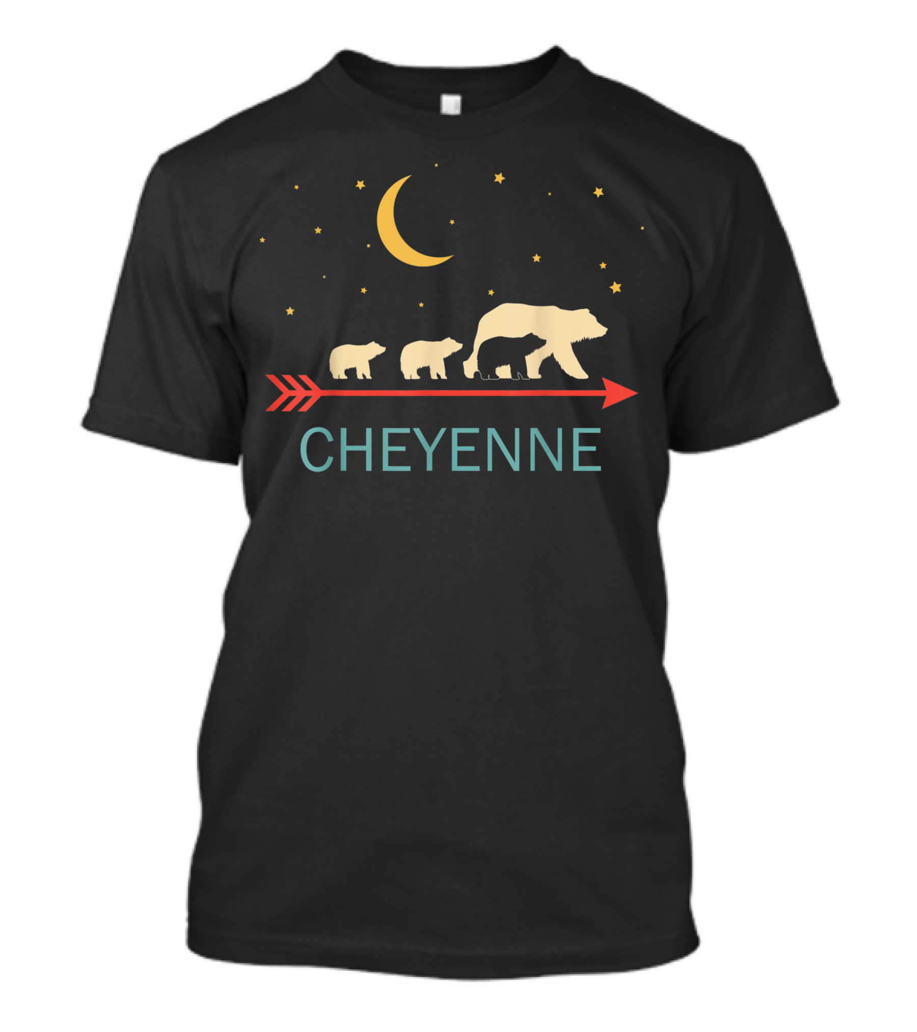 Cheyenne Family Mama Bear With Three Cubs Under Moon And Stars T-Shirt