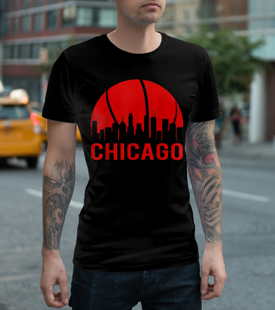 Chicago Basketball Skyline B Ball City Illinois T-Shirt