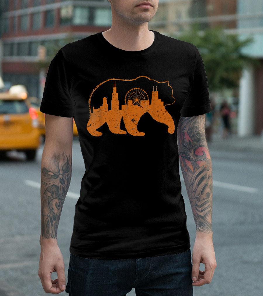 Chicago Downtown Skyline Walking Bear T-Shirt