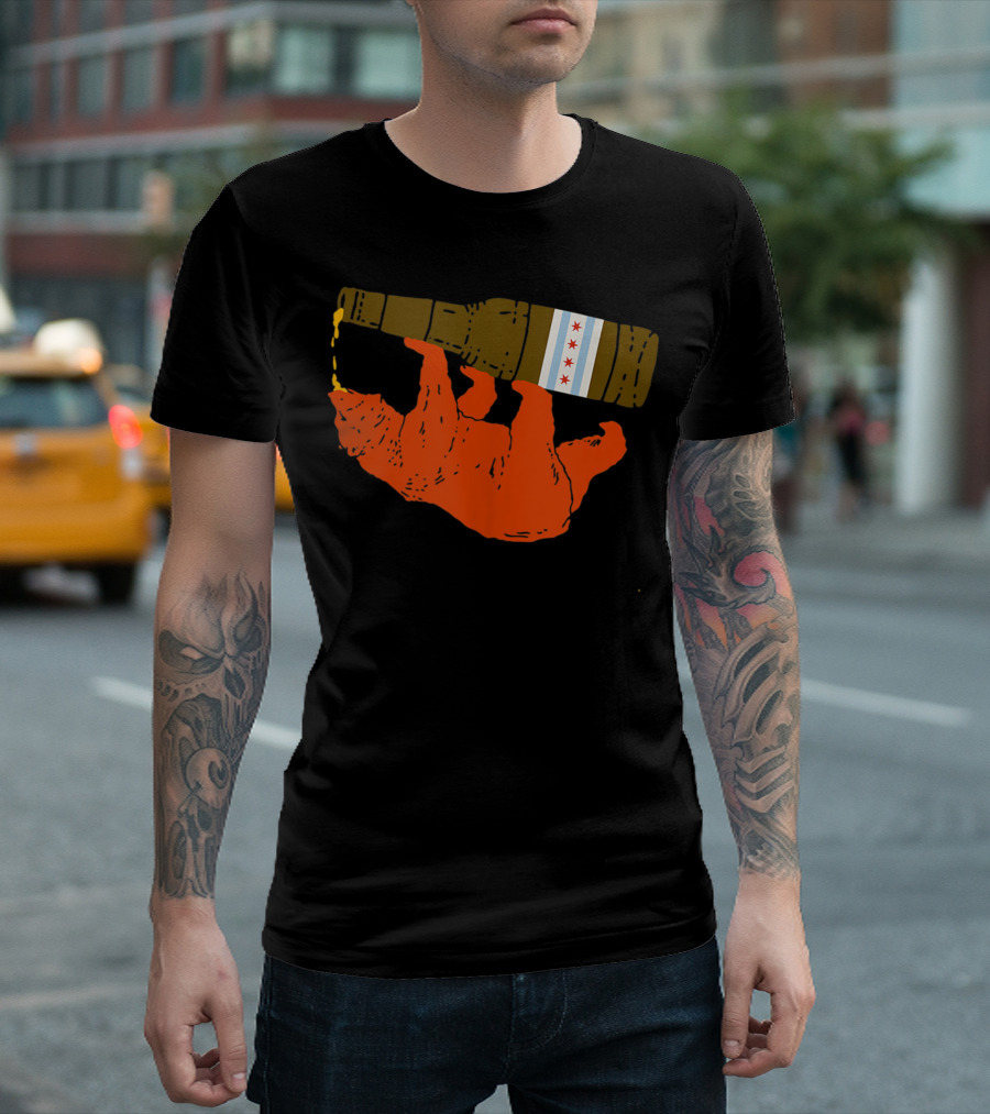 Chicago Orange Bear With Beer Bottle Featuring Chicago Flag T-Shirt