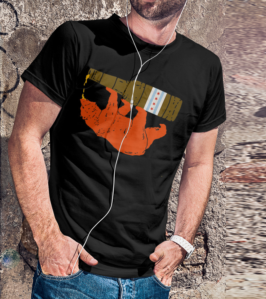Chicago Orange Bear With Beer Bottle Featuring Chicago Flag T-Shirt
