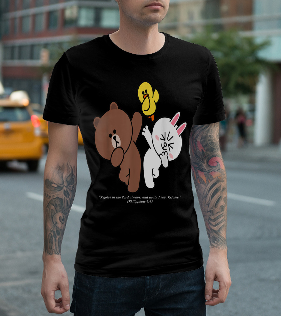 Rejoice In The Lord Always Brown Bear Cony Bunny Dance Philippians 4:4 T-Shirt