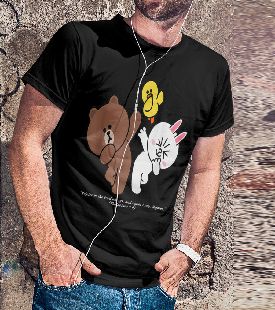 Rejoice In The Lord Always Brown Bear Cony Bunny Dance Philippians 4:4 T-Shirt