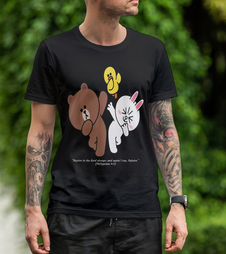 Rejoice In The Lord Always Brown Bear Cony Bunny Dance Philippians 4:4 T-Shirt