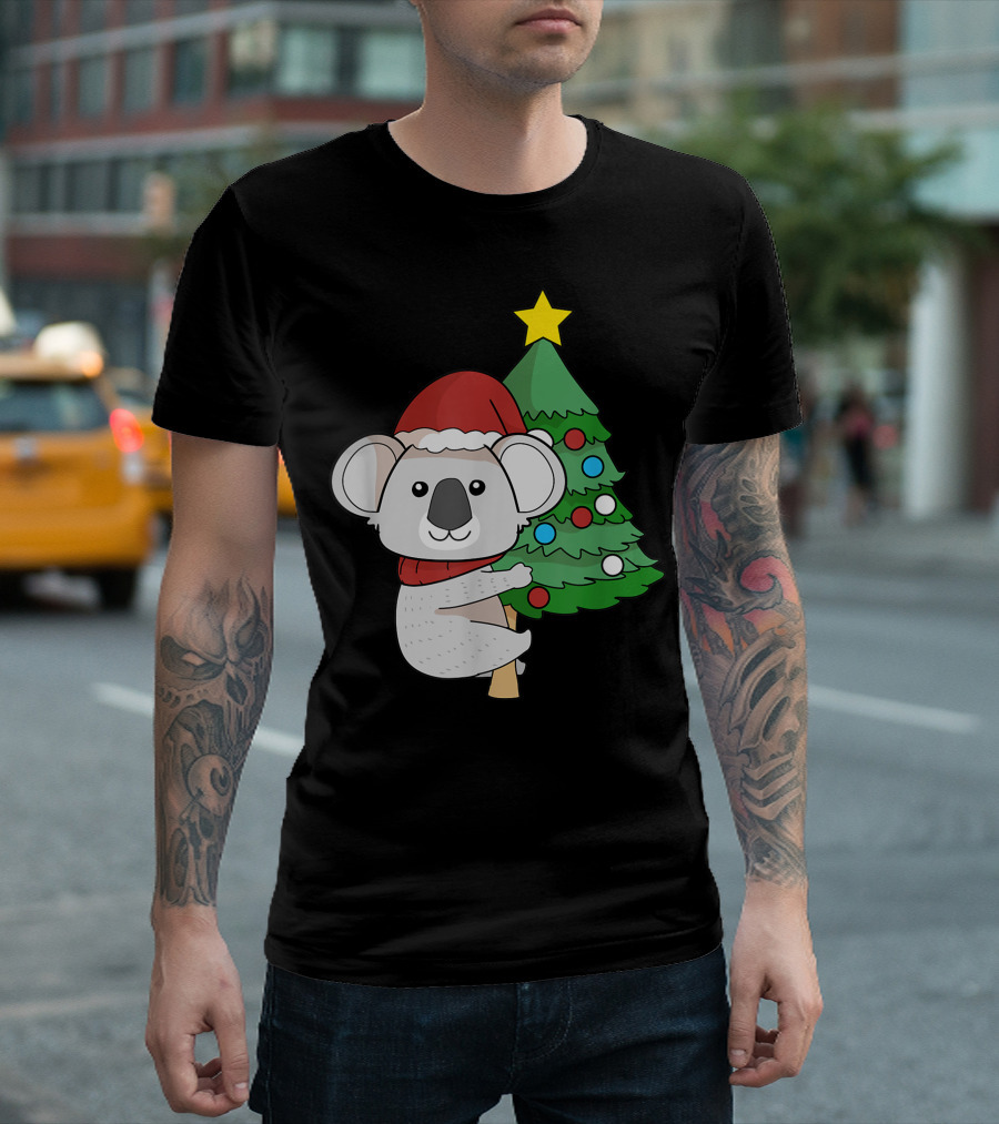 Christmas Koala Bear Holiday With Festive Tree And Santa Hat T-Shirt
