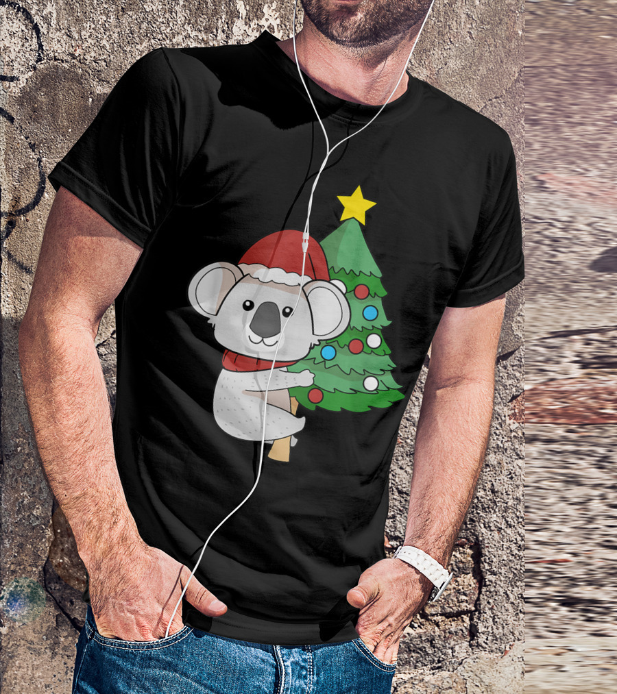 Christmas Koala Bear Holiday With Festive Tree And Santa Hat T-Shirt