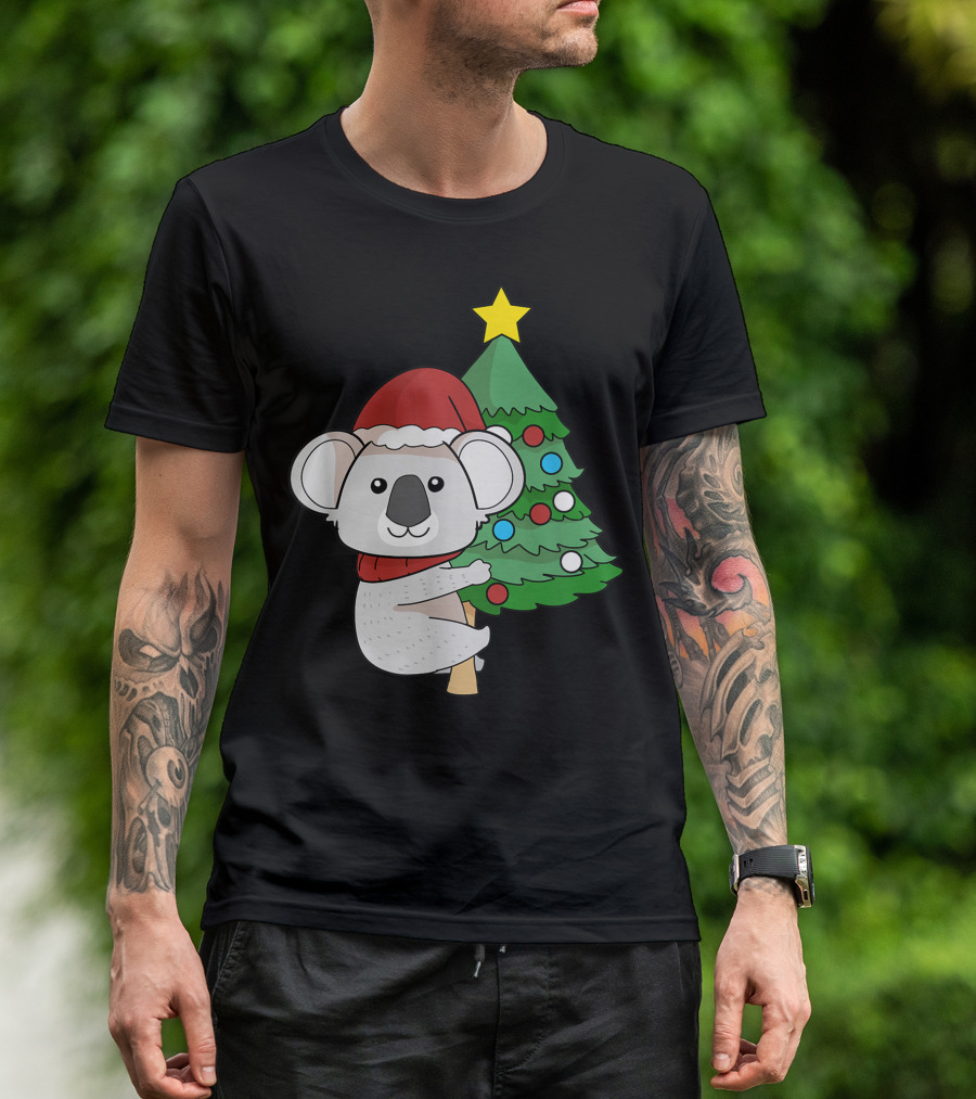 Christmas Koala Bear Holiday With Festive Tree And Santa Hat T-Shirt