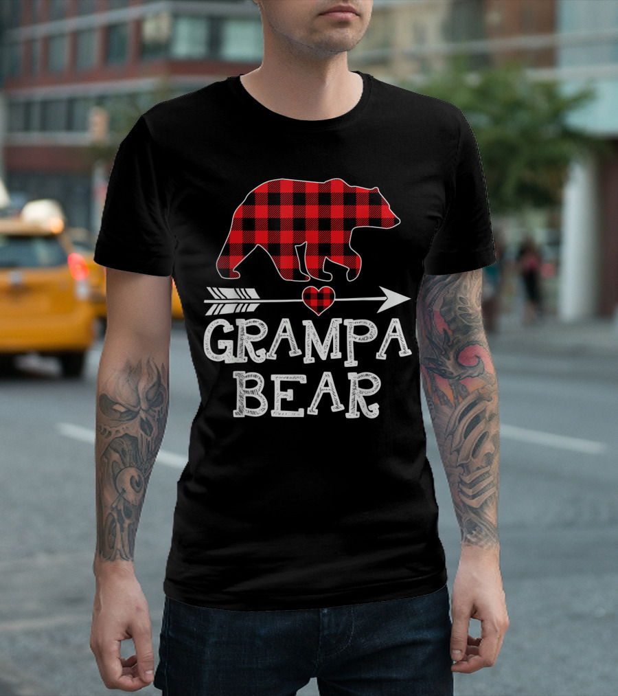 Christmas Family Grampa Bear Red Buffalo Plaid Heart Arrow T-Shirt