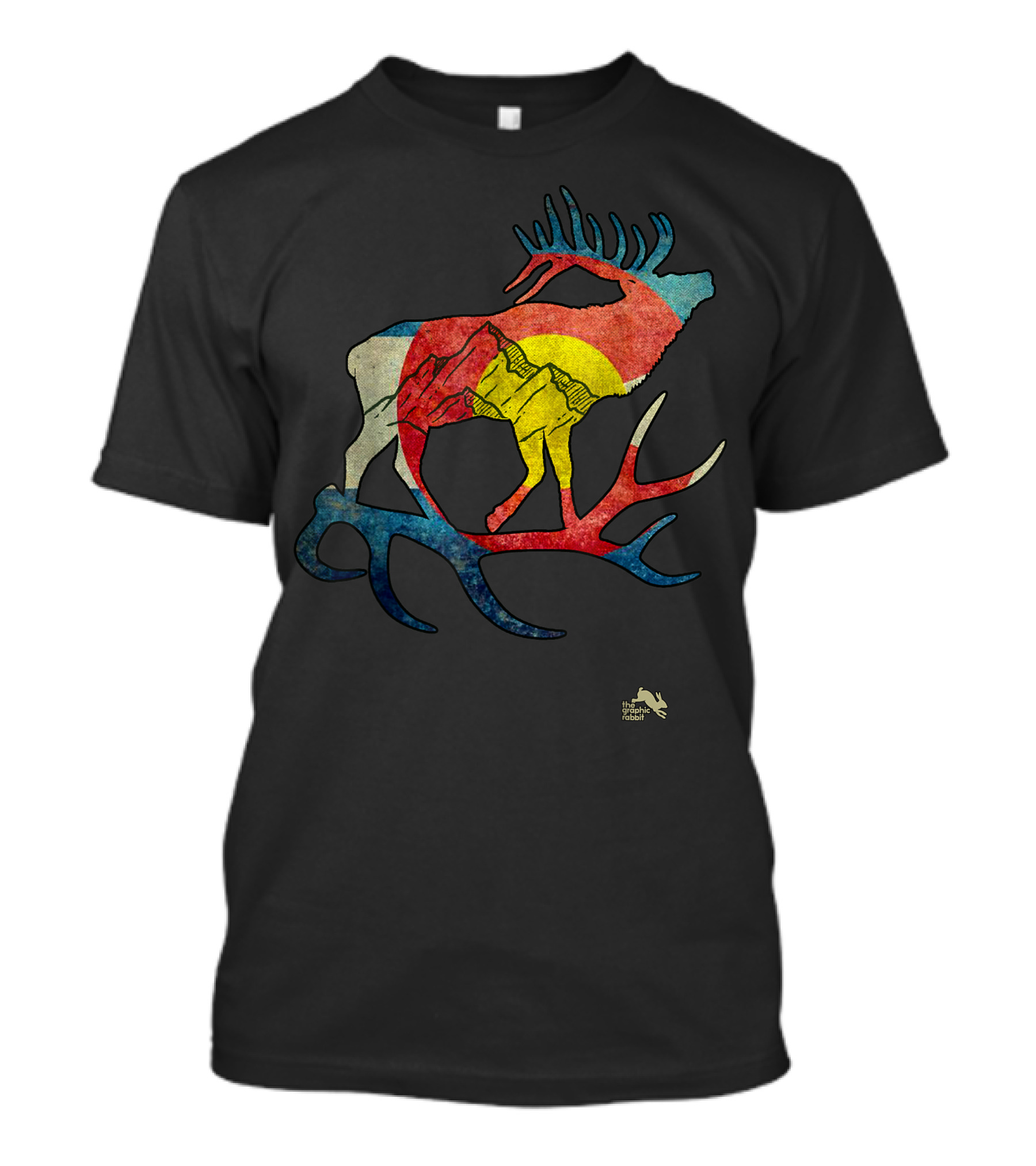 Colorado Elk With Rockies And Flag Elements T-Shirt