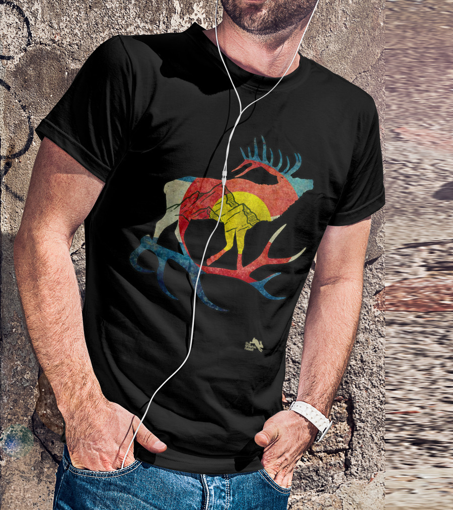 Colorado Elk With Rockies And Flag Elements T-Shirt