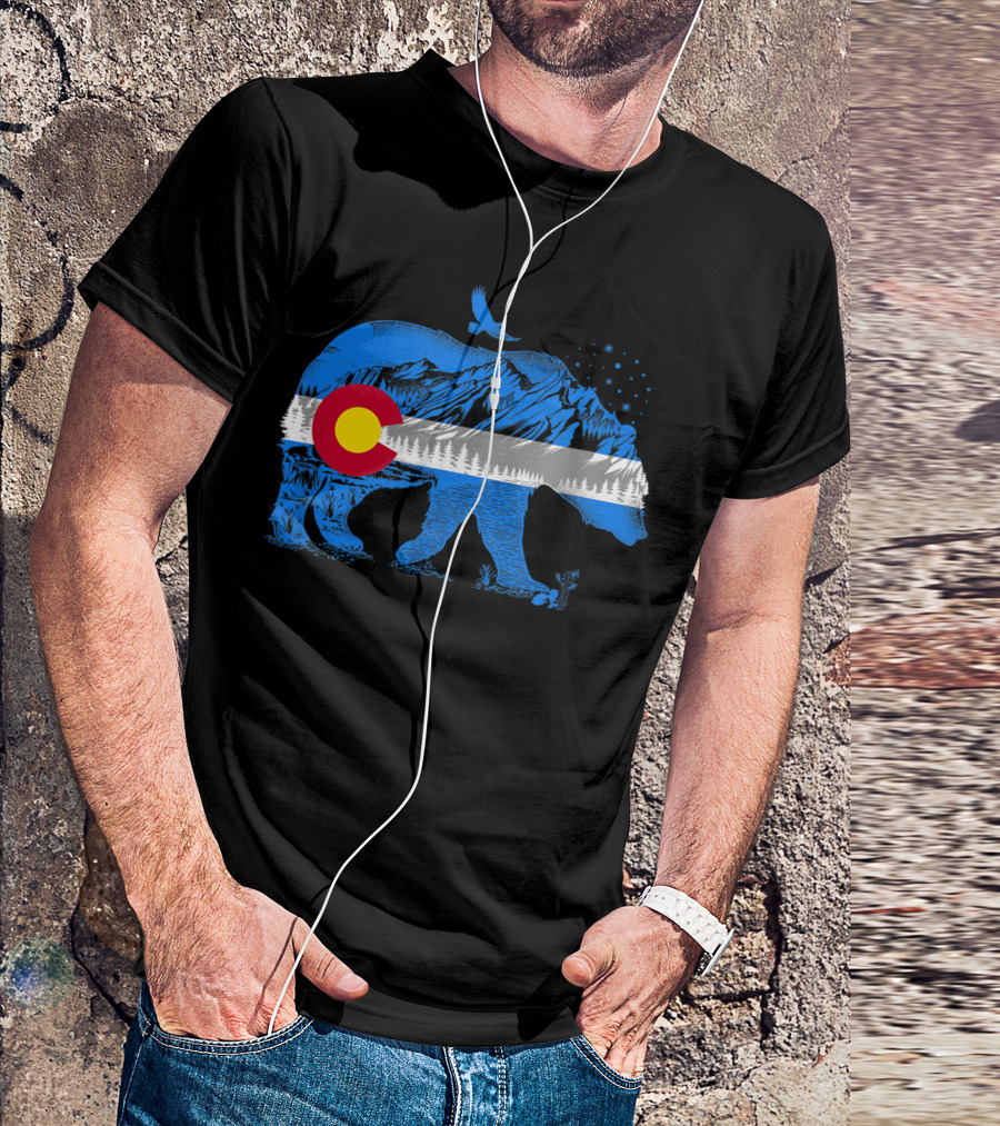 Colorado Flag Bear With Mountain And Starry Sky Landscape T-Shirt