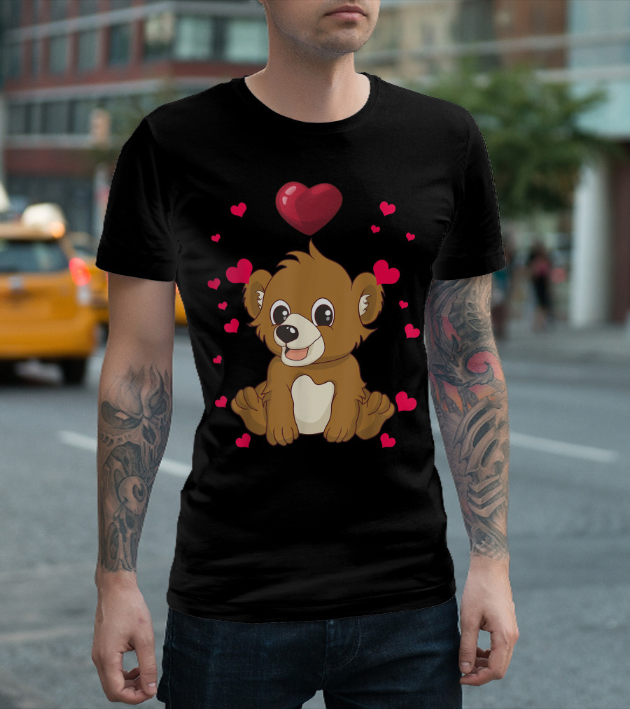 Cute Bear Surrounded By Floating Heart Valentines Day Love Heart T-Shirt