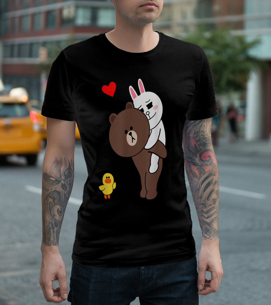 Cute Brown Bear Cony Bunny Rabbit Carry Me Home My Love Red Heart Yellow Duck T-Shirt