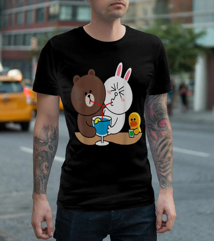 Cute Brown Bear Cony Bunny Rabbit Duck It's The Weekend Sharing Drinks T-Shirt