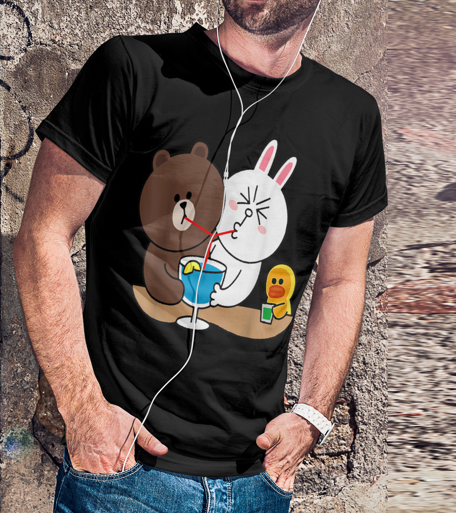 Cute Brown Bear Cony Bunny Rabbit Duck It's The Weekend Sharing Drinks T-Shirt