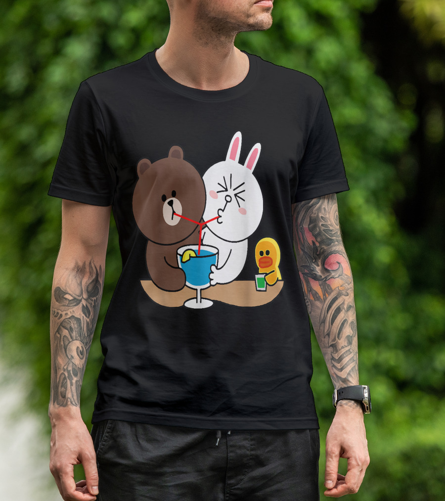 Cute Brown Bear Cony Bunny Rabbit Duck It's The Weekend Sharing Drinks T-Shirt