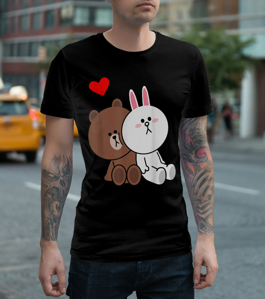 Brown Bear Cony Bunny Rabbit Lean On Me Love T-Shirt