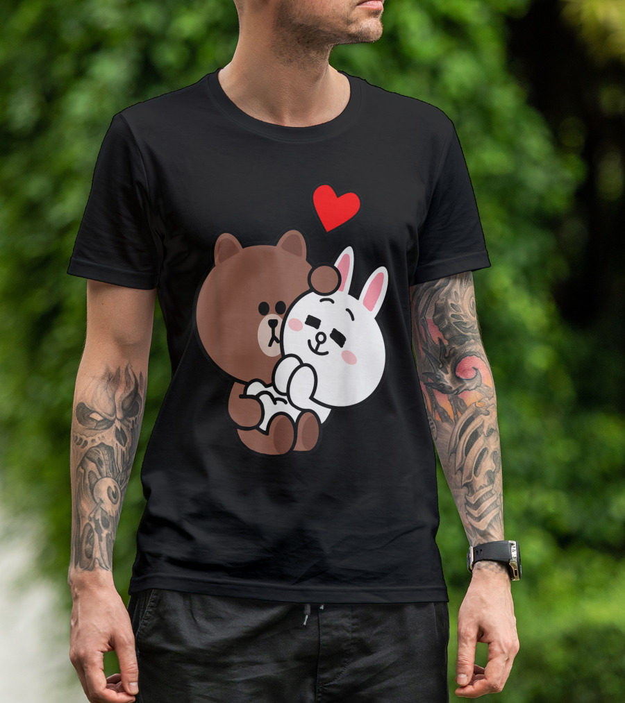 Cute Brown Bear Cony Bunny Rabbit Love Me Tenderly Romantic Hearts T-Shirt