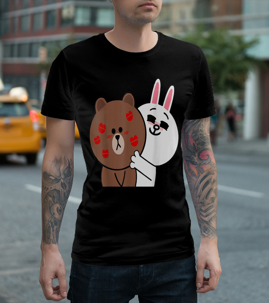 Kissed Brown Bear Cony Bunny Rabbit Shower Me With Love Kisses T-Shirt