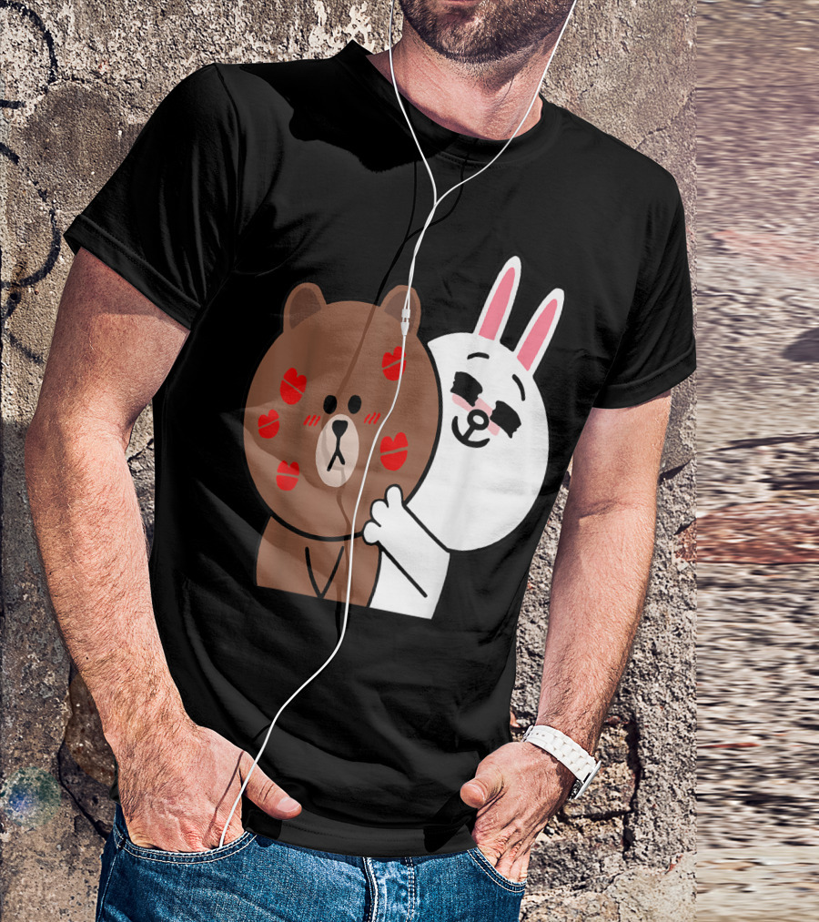 Kissed Brown Bear Cony Bunny Rabbit Shower Me With Love Kisses T-Shirt