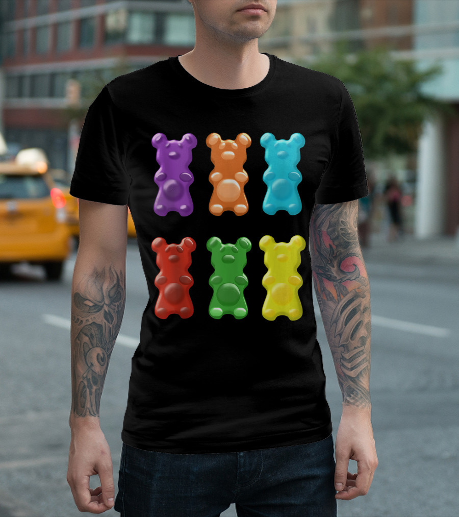 Cute Colorful Gummy Bear Candy Eater Six Bright Bear Colors T-Shirt