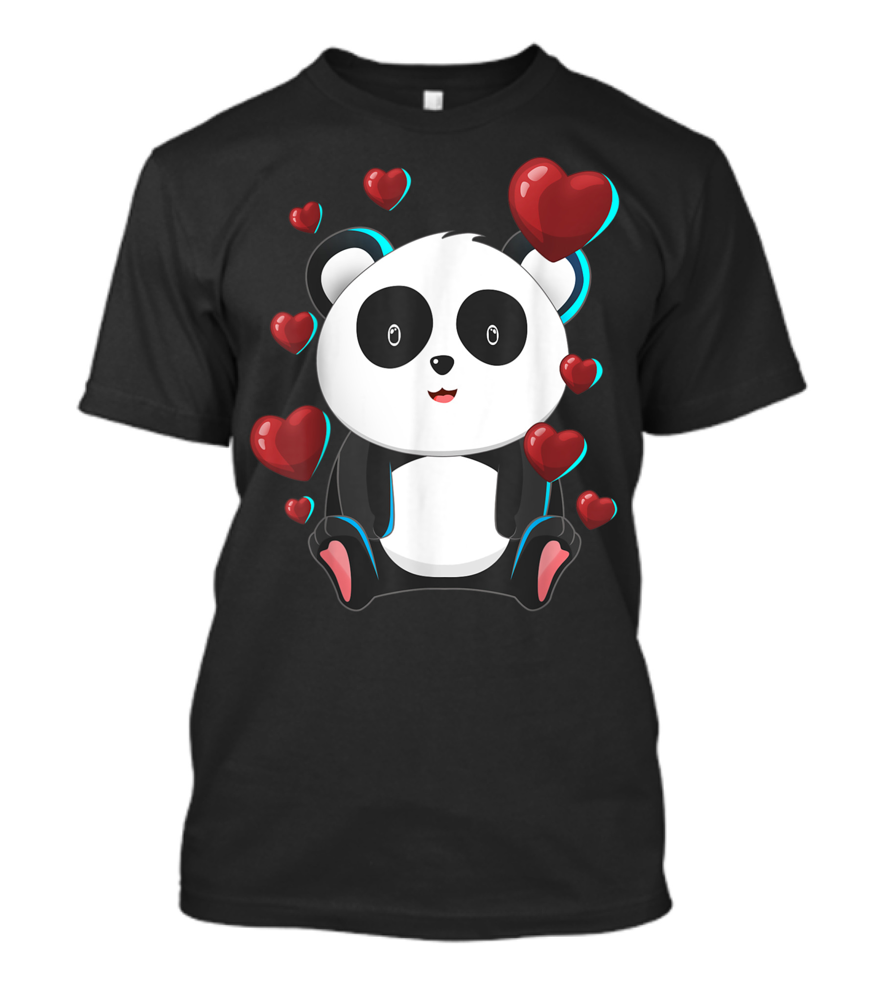 Cute Panda Bear Surrounded By Valentines Day Love Hearts T-Shirt