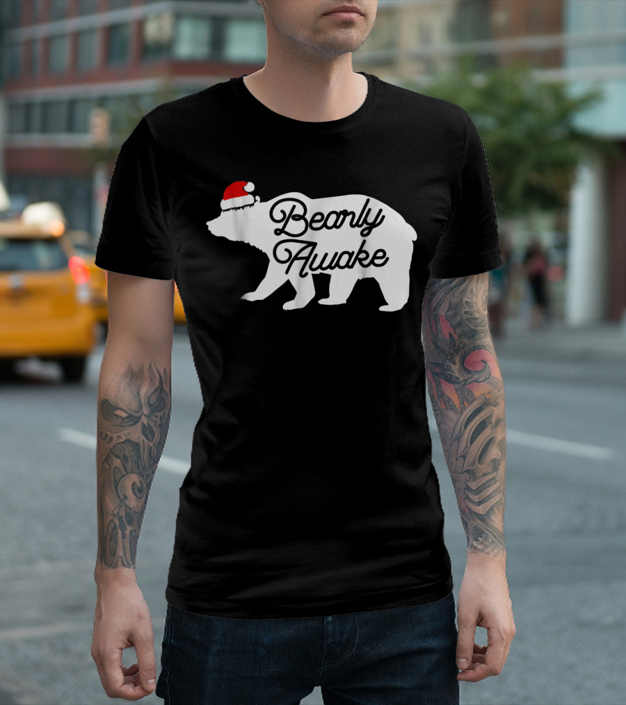 Bearly Awake Santa Hat Polar Bear T-Shirt
