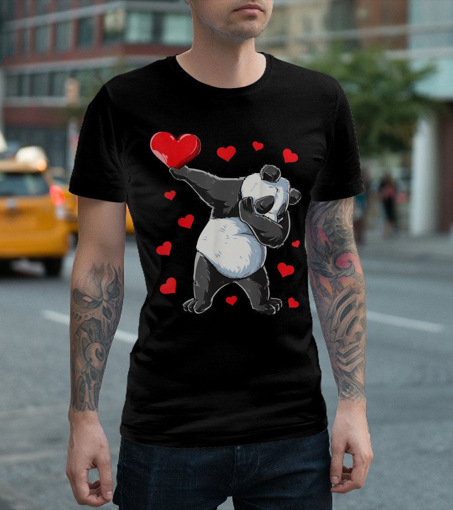 Dabbing Panda With Heart Valentines Day Girls Kids Bear Lover T-Shirt